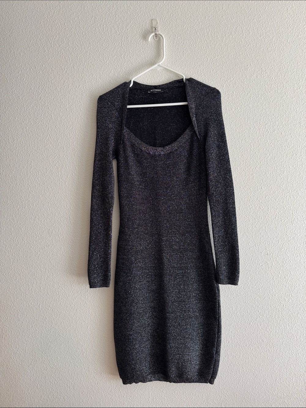 Express Sparkle Knit Long Sleeve Bodycon Dress - Black